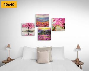 Set slika divna imitacija ulja na platnu u ružičastoj boji