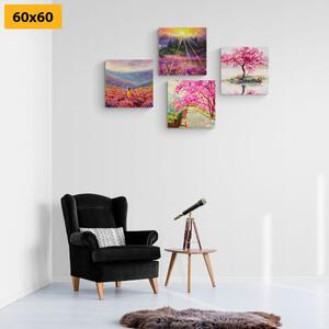 Set slika divna imitacija ulja na platnu u ružičastoj boji - 4x 40x40