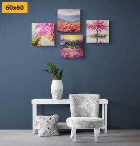 Set slika divna imitacija ulja na platnu u ružičastoj boji