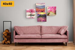 Set slika divna imitacija ulja na platnu u ružičastoj boji - 4x 40x40