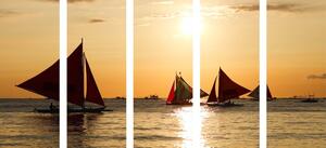 5-dijelna slika prekrasni zalazak sunca na moru