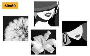Set slika dame u crno-bijelom dizajnu