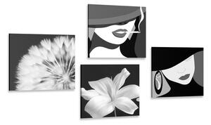 Set slika dame u crno-bijelom dizajnu