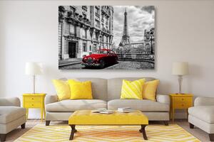 Slika crveni retro auto u Parizu - 60x40