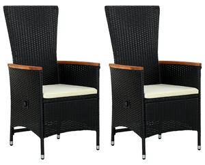 VidaXL Vrtne stolice s jastucima 2 kom od poliratana crne
