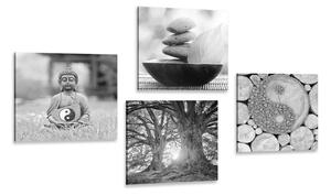 Set slika u crno-bijelom stilu Feng Shui
