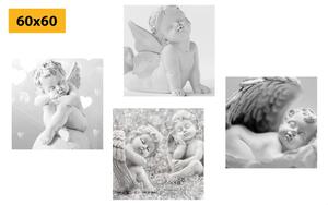 Set slika harmonija anđela u crno-bijelom dizajnu