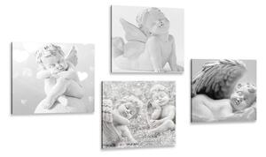 Set slika harmonija anđela u crno-bijelom dizajnu