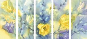 5-dijelna slika akvarelni žuti tulipani