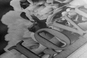 Slika božuri s natpisom Love u crno-bijelom dizajnu