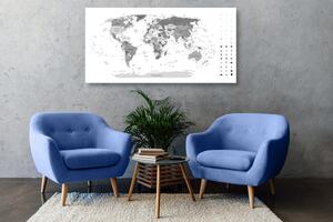 Slika na plutu detaljni zemljovid svijeta u crno-bijelom dizajnu