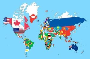 Slika na plutu zemljovid svijeta sa zastavama