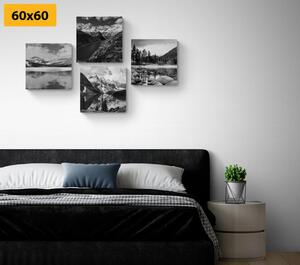 Set slika zadivljujući planinski krajolik u crno-bijelom dizajnu