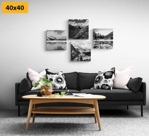 Set slika zadivljujući planinski krajolik u crno-bijelom dizajnu