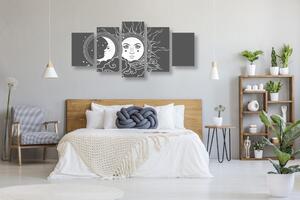 5-dijelna slika crno-bijela harmonija sunca i mjeseca