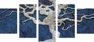 5-dijelna slika apstraktno stablo na drvu s plavim kontrastom