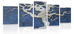 5-dijelna slika apstraktno stablo na drvu s plavim kontrastom