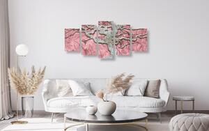 5-dijelna slika apstraktno stablo na drvu s ružičastim kontrastom