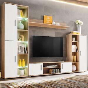 VidaXL Zidna TV komoda s LED svjetlima boja Sonoma hrastovine i bijela