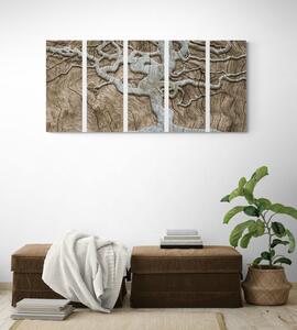 5-dijelna slika apstraktno stablo na drvu u bež dizajnu
