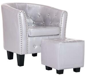 VidaXL Fotelja od umjetne kože s osloncem za noge sjajna srebrna