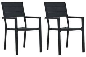 VidaXL Vrtne stolice 2 kom crne HDPE s izgledom drva