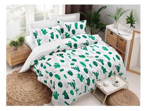 Pamučna posteljina s plahtom Kaktus Green, 200 x 220 cm