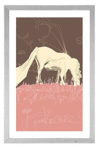 Plakat s paspartuom konj na ružičastoj livadi