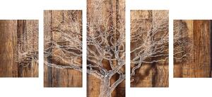 5-dijelna slika stablo s imitacijom drvene podloge