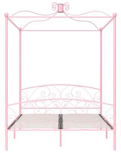 Okvir za krevet s nadstrešnicom ružičasti metalni 160 x 200 cm