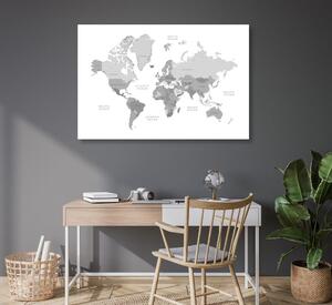 Slika crno-bijeli zemljovid svijeta u vintage dizajnu