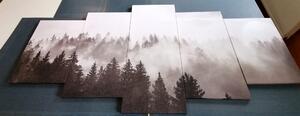 5-dijelna slika magla iznad šume u crno-bijelom dizajnu
