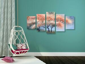 5-dijelna slika akvarelna rascvjetana stabla
