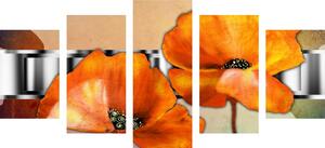 5-dijelna slika cvjetovi u orijentalnom stilu
