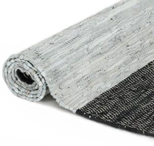 VidaXL Ručno tkani tepih Chindi od kože 80 x 160 cm svjetlosivi i crni