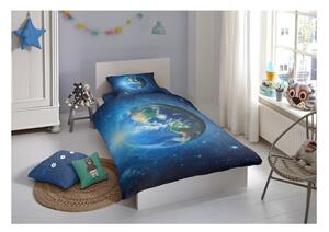 Dječja pamučna posteljina za krevet za jednu osobu Good Morning Earth Blue, 140 x 200 cm