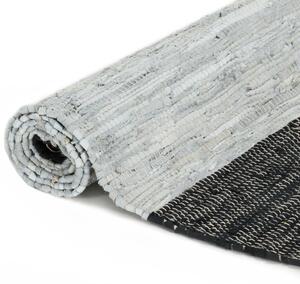 VidaXL Ručno tkani tepih Chindi od kože 190x280 cm svjetlosivi i crni