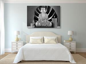 Slika Buddha s opuštajućom mrtvom prirodom u crno-bijelom dizajnu
