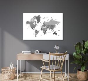 Slika na plutu zemljovid svijeta u crno-bijeloj boji