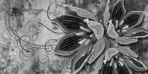 Slika cvjetovi s biserima u crno-bijelom dizajnu