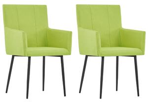 VidaXL Blagovaonske stolice s naslonima za ruke 2 kom zelene tkanina