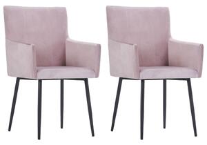 VidaXL Blagovaonske stolice s naslonima za ruke 2 kom roze baršunaste