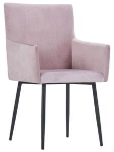 VidaXL Blagovaonske stolice s naslonima za ruke 2 kom roze baršunaste
