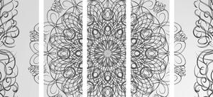 5-dijelna slika apstraktna cvjetna Mandala u crno-bijelom dizajnu