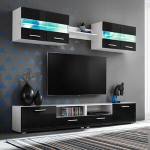 VidaXL 5-dijelni set zidnih TV regala s LED svjetlima crni visokog sjaja