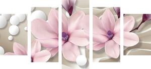 5-dijelna slika magnolija na apstraktnoj pozadini
