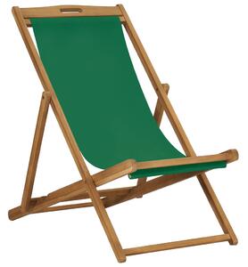 VidaXL Sklopiva stolica za plažu od masivne tikovine zelena