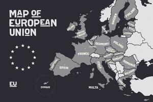 Tapeta crno-bijeli zemljovid s nazivima država članica EU-a