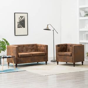 VidaXL 2-dijelni set sofa Chesterfield s presvlakom od tkanine smeđi