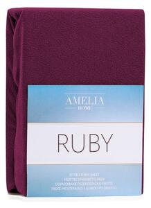 Tamnoljubičasta plahta s gumicom s visokim udjelom pamuka AmeliaHome Ruby, 100/120 x 200 cm